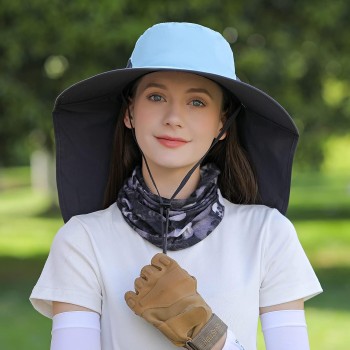 HUAMULAN UPF 50+ Large Brim Sun Hat with Neck Flap - Quick Dry for Hiking Fishing