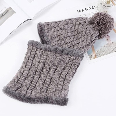 Women's Fleece Lined One Piece Beanie Scarf Set in Gray