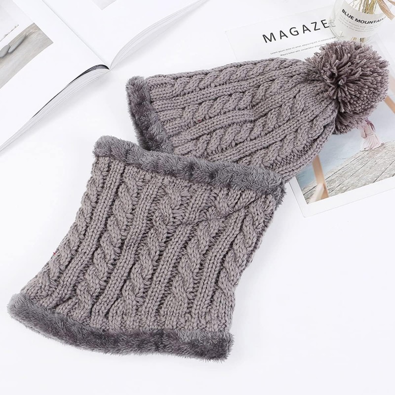 Women's Fleece Lined One Piece Beanie Scarf Set in Gray