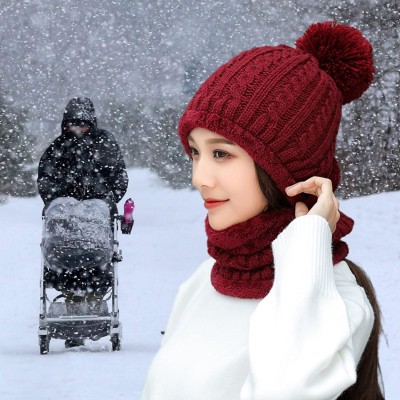 Women's Wine Red Fleece Lined Beanie & Scarf Set