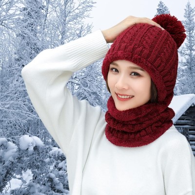 Women's Wine Red Fleece Lined Beanie & Scarf Set