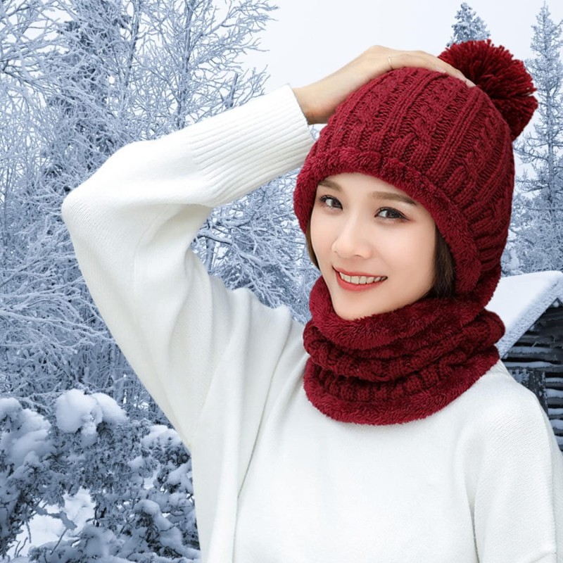 Women's Wine Red Fleece Lined Beanie & Scarf Set