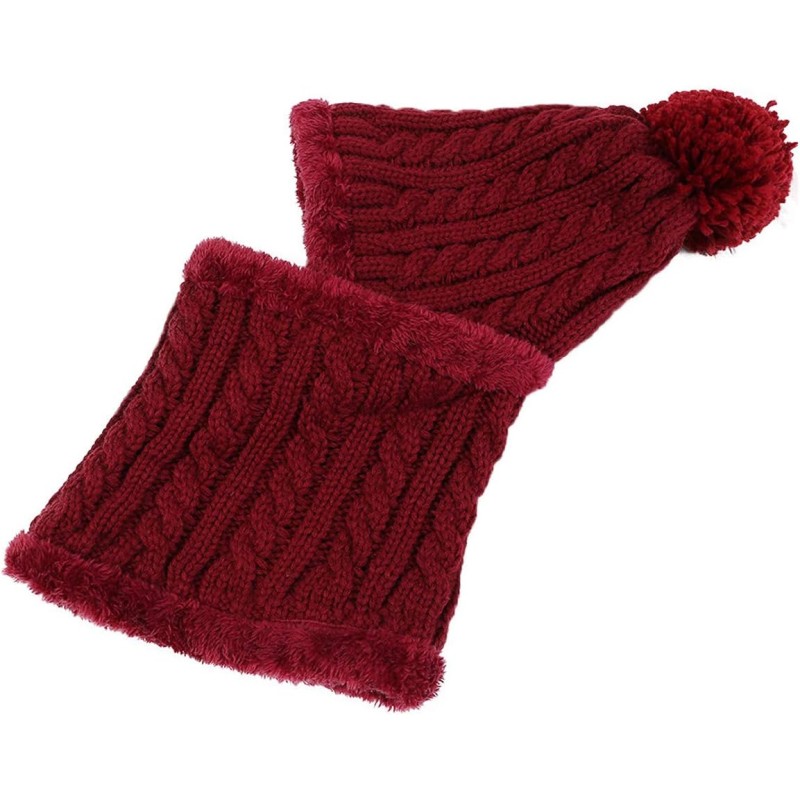 Women's Wine Red Fleece Lined Beanie & Scarf Set