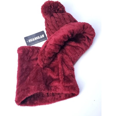 Women's Wine Red Fleece Lined Beanie & Scarf Set