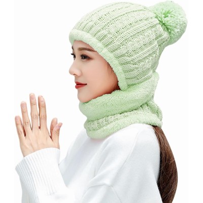 Light Green Fleece Lined Knit Balaclava Set for Women Women's fleece lined knit balaclava set in light green color