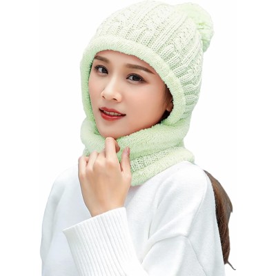 Light Green Fleece Lined Knit Balaclava Set for Women Women's fleece lined knit balaclava set in light green color