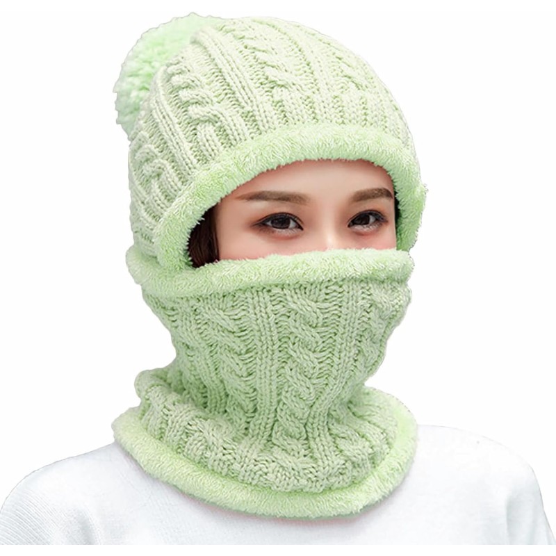 Light Green Fleece Lined Knit Balaclava Set for Women Women's fleece lined knit balaclava set in light green color