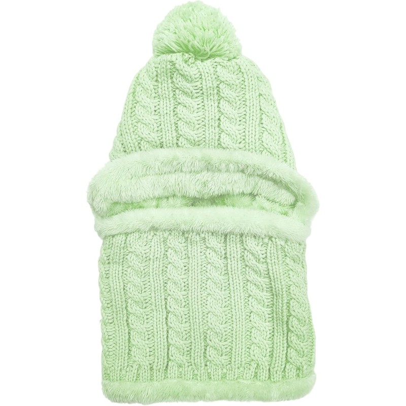 Light Green Fleece Lined Knit Balaclava Set for Women Women's fleece lined knit balaclava set in light green color