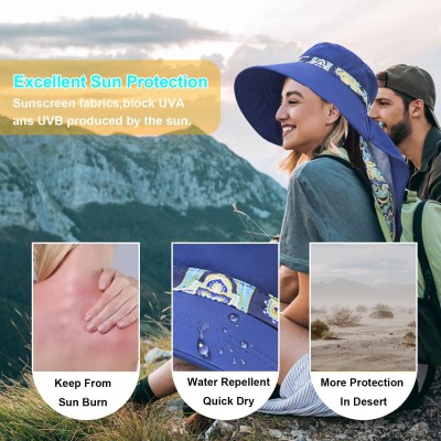 Women's wide brim UV protection sun hat with detachable neck flap and ponytail opening for outdoor use