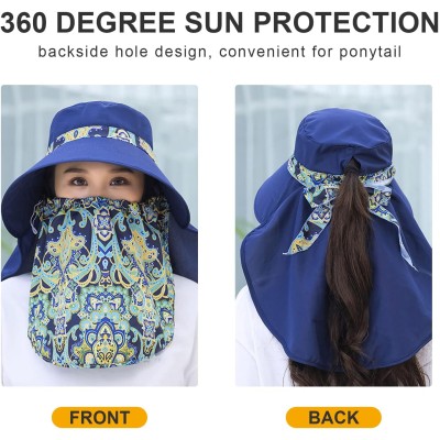 Women's wide brim UV protection sun hat with detachable neck flap and ponytail opening for outdoor use