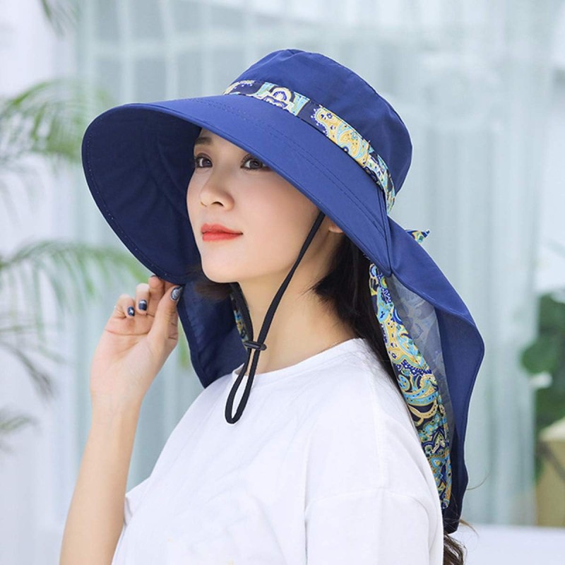 Women's wide brim UV protection sun hat with detachable neck flap and ponytail opening for outdoor use