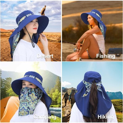 Women's wide brim UV protection sun hat with detachable neck flap and ponytail opening for outdoor use
