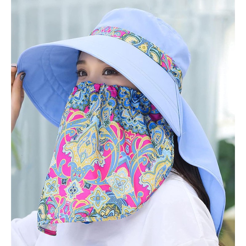 Wide brim sun hat for women with detachable face flap and UV protection