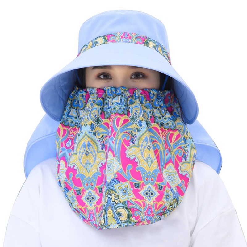 Wide brim sun hat for women with detachable face flap and UV protection