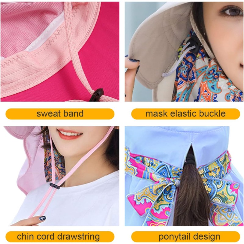 Wide brim sun hat for women with detachable face flap and UV protection