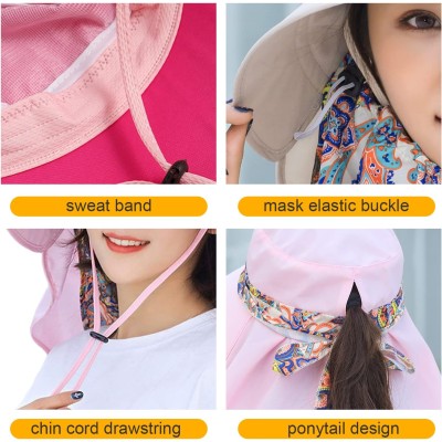 Women's Wide Brim Sun Hat with Detachable Face Mask & Neck Flap - UV Protection Hat Women's wide brim sun hat with detachable face mask and neck flap UV protection ponytail friendly