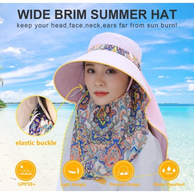 Women's Wide Brim Sun Hat with Detachable Face Mask & Neck Flap - UV Protection Hat Women's wide brim sun hat with detachable face mask and neck flap UV protection ponytail friendly