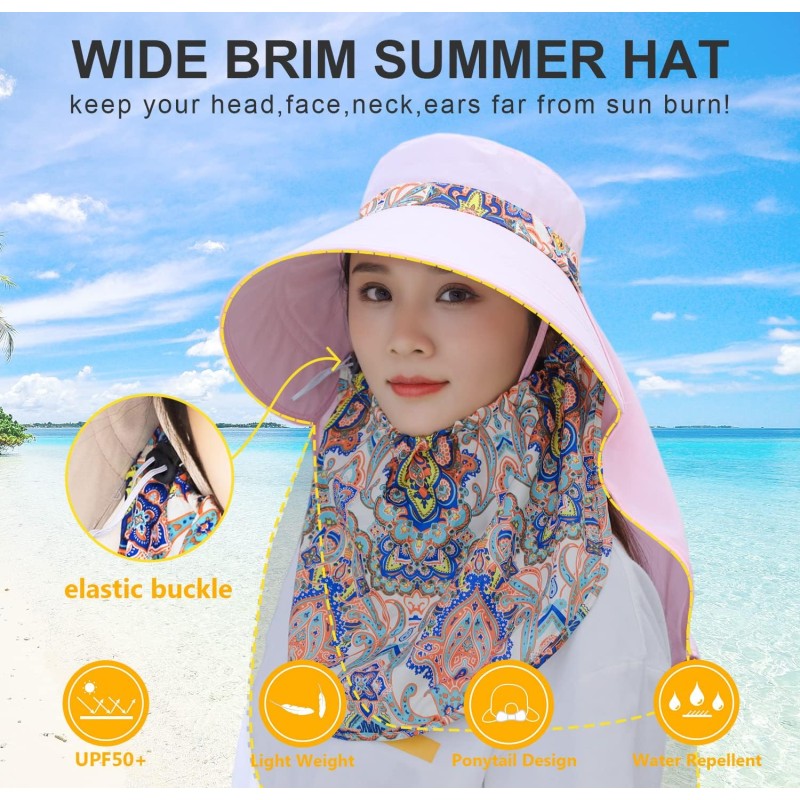 Women's Wide Brim Sun Hat with Detachable Face Mask & Neck Flap - UV Protection Hat Women's wide brim sun hat with detachable face mask and neck flap UV protection ponytail friendly