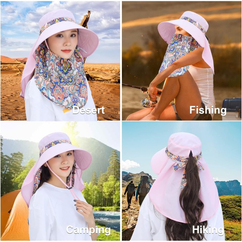 Women's Wide Brim Sun Hat with Detachable Face Mask & Neck Flap - UV Protection Hat Women's wide brim sun hat with detachable face mask and neck flap UV protection ponytail friendly