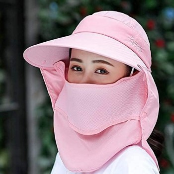 Women's Wide Brim Sun Hat with Detachable Face Mask & Neck Flap - UV Protection, Fishing, Hiking, One Size
