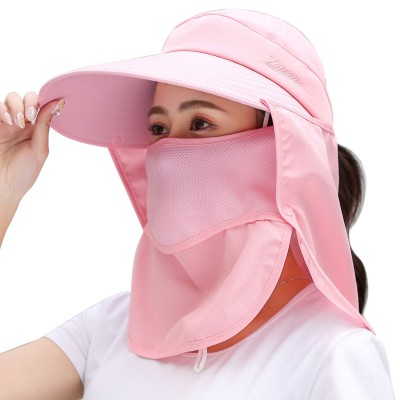 Women's UV Protection Sun Hat with Face Mask and Neck Flap Wide brim sun hat with detachable face mask and neck flap for UV protection