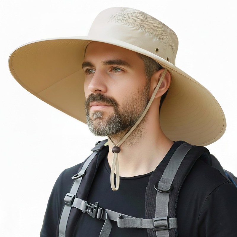 HUAMULAN 6-inch wide brim sun hat unisex outdoor bucket hat