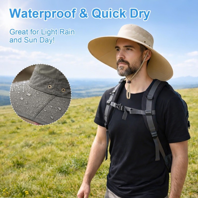 HUAMULAN 6-inch wide brim sun hat unisex outdoor bucket hat