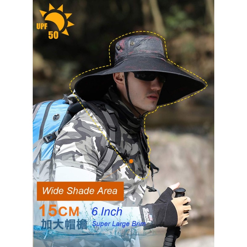 HUAMULAN 6 inch wide brim bucket hat UPF 50 water repellent