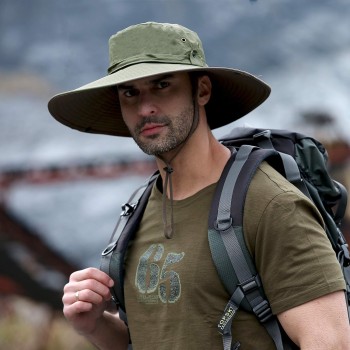 Wide Brim Sun Protection Hat Unisex Ventilated Adjustable Water Repellent Hiking Fishing Beach