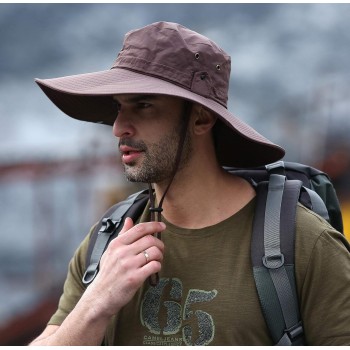 Wide Brim Sun Hat Unisex Ventilated Outdoor Water Repellent Adjustable for Hiking Fishing Beach