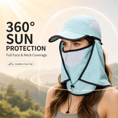 HUAMULAN Women Wide Brim Sun Hat UV Protection HUAMULAN Women's Wide Brim Sun Hat with Ponytail and Neck Flap