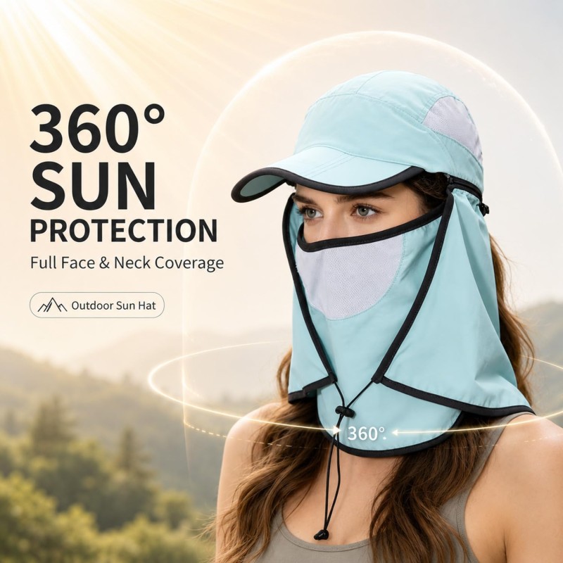 HUAMULAN Women Wide Brim Sun Hat UV Protection HUAMULAN Women's Wide Brim Sun Hat with Ponytail and Neck Flap