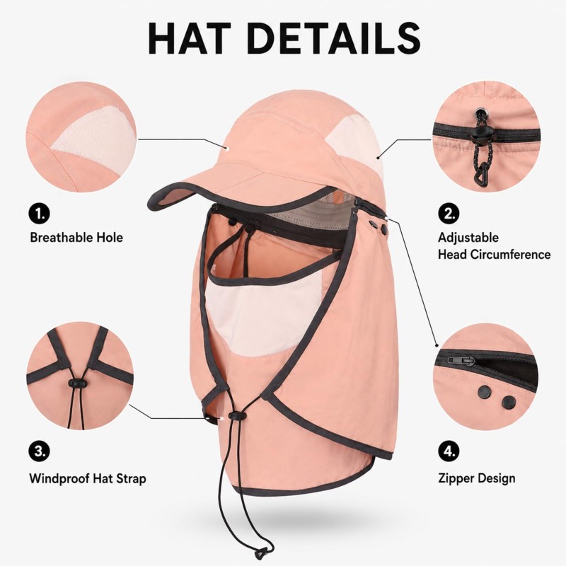 HUAMULAN Women’s Wide Brim Ponytail Sun Hat with Detachable Neck Flap for Hiking