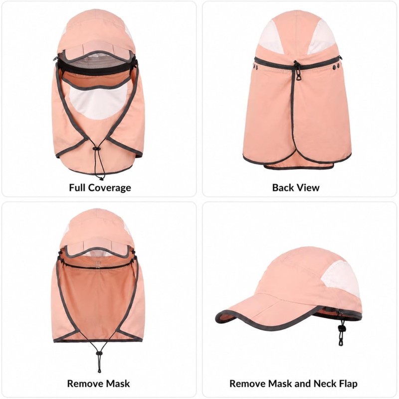 HUAMULAN Women’s Wide Brim Ponytail Sun Hat with Detachable Neck Flap for Hiking