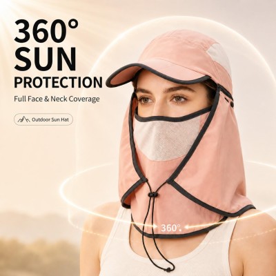 HUAMULAN Women’s Wide Brim Ponytail Sun Hat with Detachable Neck Flap for Hiking