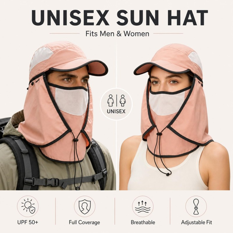 HUAMULAN Women’s Wide Brim Ponytail Sun Hat with Detachable Neck Flap for Hiking