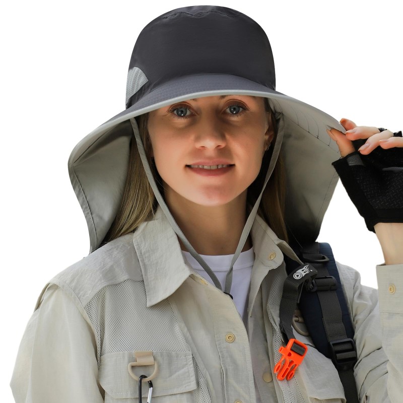 HUAMULAN UPF 50+ sun hat with neck flap for hiking and fishing