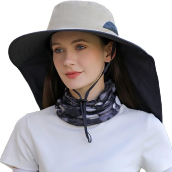 HUAMULAN UPF50+ Large Brim Sun Hat with Neck Flap, Quick Dry Packable Hiking Fishing Hat for Men Women