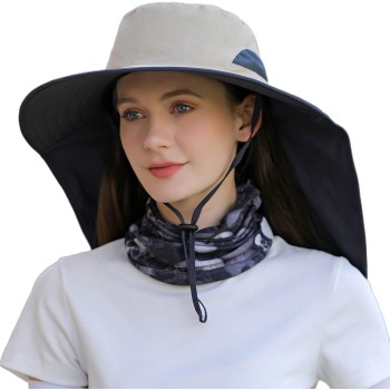 HUAMULAN UPF50+ Large Brim Sun Hat with Neck Flap, Quick Dry Packable Hiking Fishing Hat for Men Women