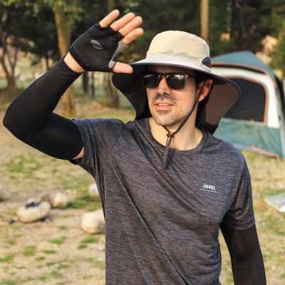 HUAMULAN UPF50+ Large Brim Sun Hat with Neck Flap HUAMULAN UPF50+ sun hat with neck flap for hiking and fishing