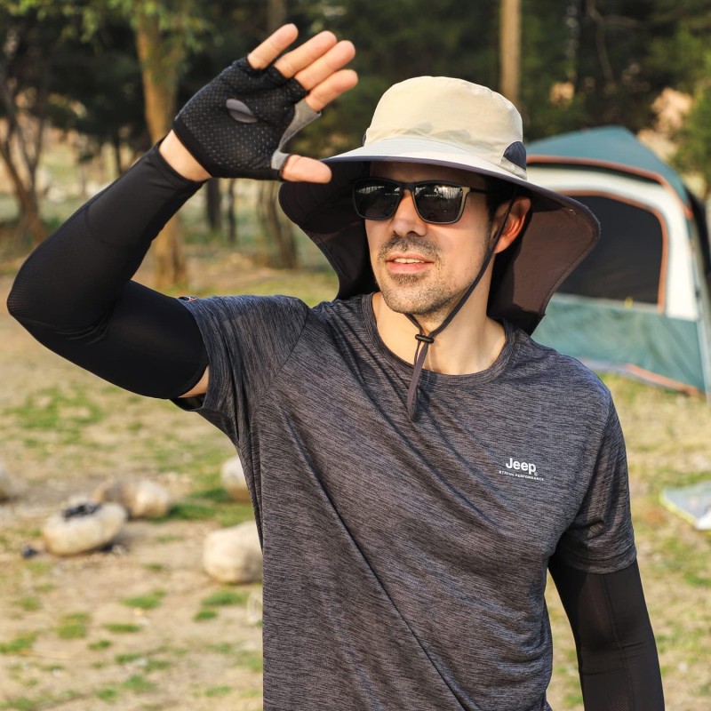 HUAMULAN UPF50+ Large Brim Sun Hat with Neck Flap HUAMULAN UPF50+ sun hat with neck flap for hiking and fishing