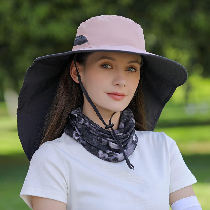 HUAMULAN UPF 50+ wide brim sun hat with neck flap for hiking fishing