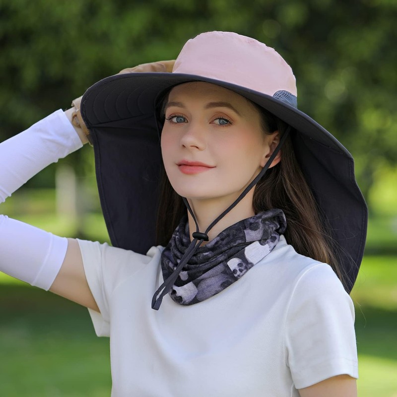 HUAMULAN UPF 50+ wide brim sun hat with neck flap for hiking fishing