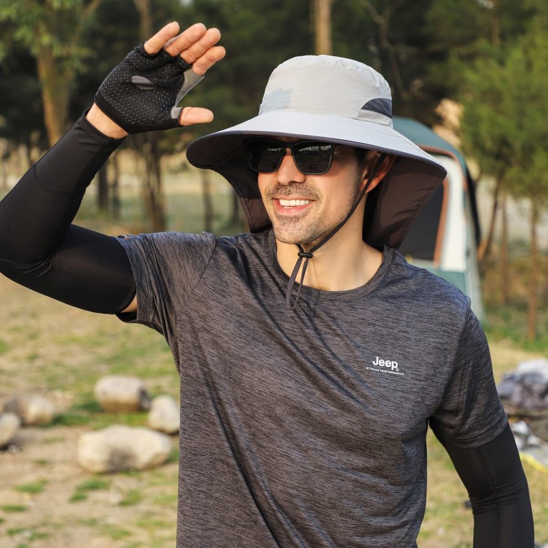 HUAMULAN UPF 50+ Sun Hat with Neck Flap for Hiking Fishing