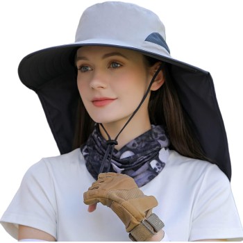 HUAMULAN UPF 50+ Sun Hat for Men Women, Quick Dry Hiking Fishing Safari Hat with Neck Flap, Packable