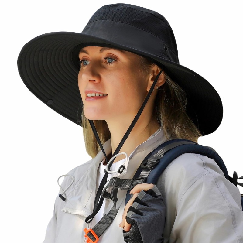 Wide brim UV protection summer sun hat for men women, ventilated foldable design