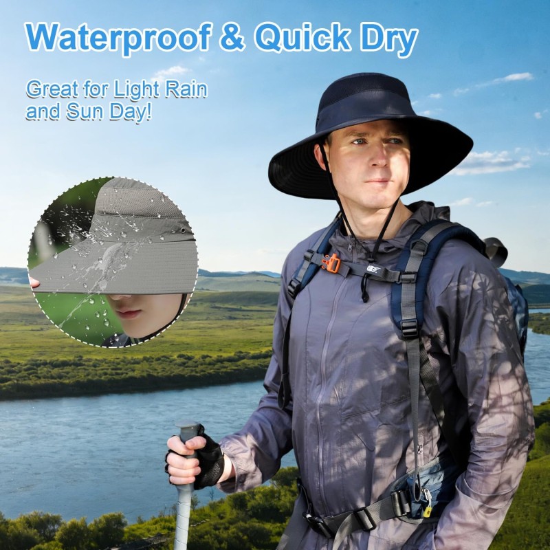 Wide brim UV protection summer sun hat for men women, ventilated foldable design