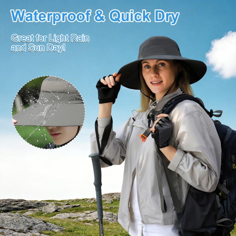 Wide brim sun hat for men women UV protection ventilated summer hat for fishing hiking garden beach dark gray