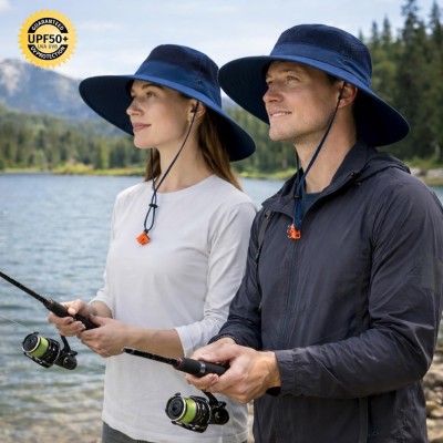 Navy Unisex Foldable UV Protection Sun Hat Unisex Foldable Wide Brim Navy Sun Hat with UV Protection
