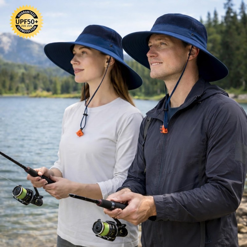Navy Unisex Foldable UV Protection Sun Hat Unisex Foldable Wide Brim Navy Sun Hat with UV Protection